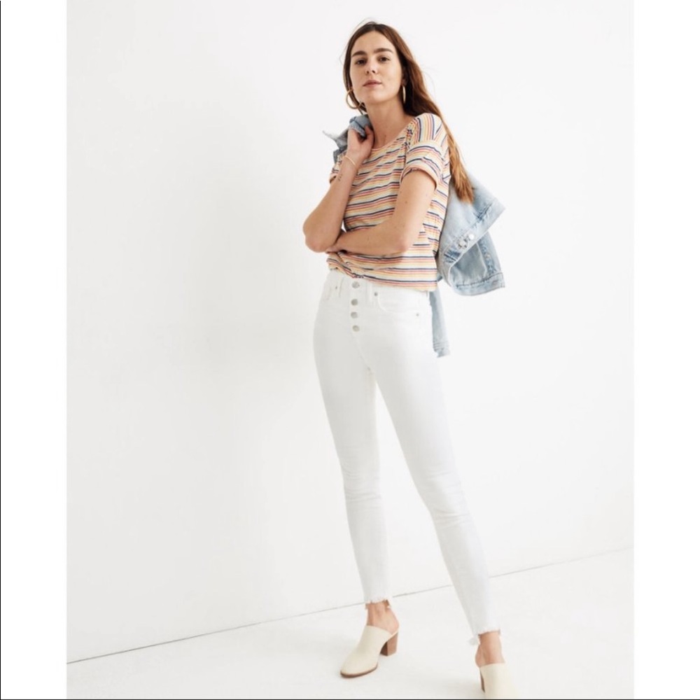 NWOT MADEWELL 9" Mid-Rise Skinny Crop Jeans in Pure White Button-Front Edition